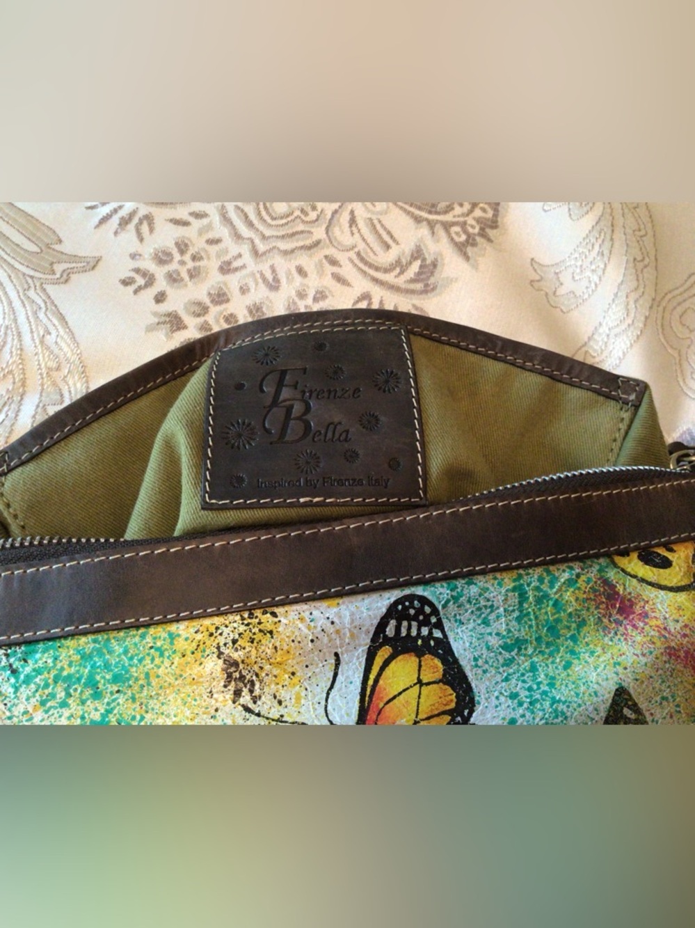 Firenze Bella Butterfly painted Leather Crossbody - Picture 4 of 8